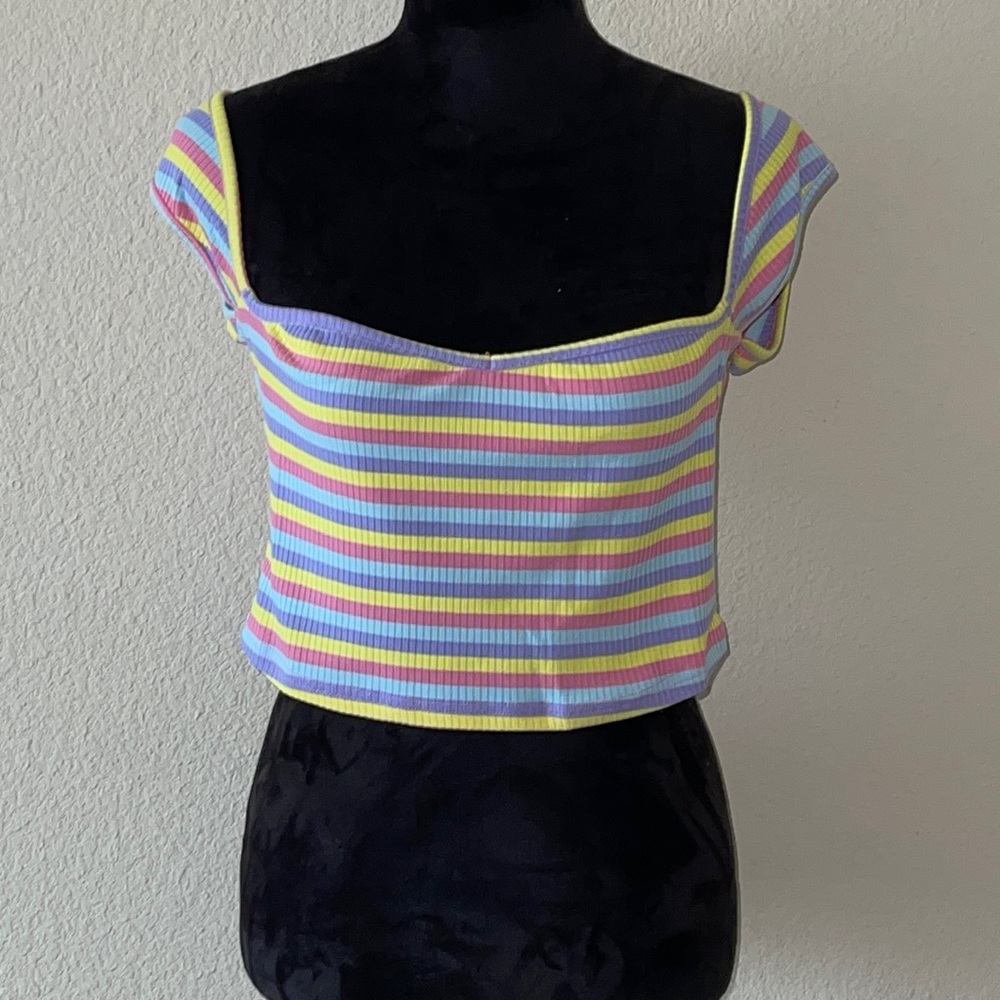 Pastel Colored Striped Cropped Shirt